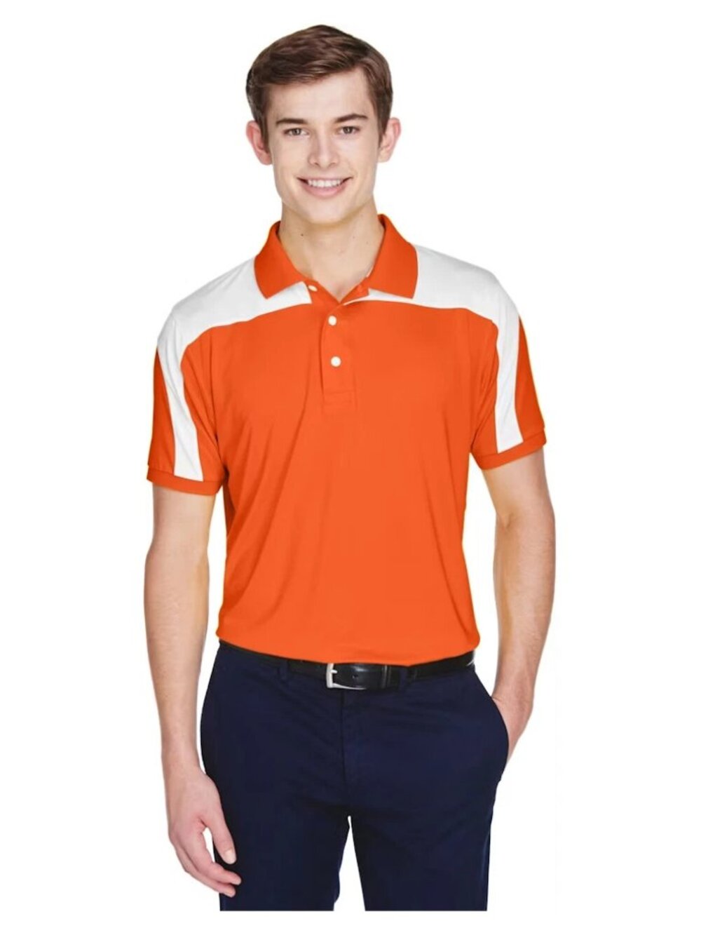 Team 365 Men’s Victor Performance Golf Polo Sport Orange White Colorblock